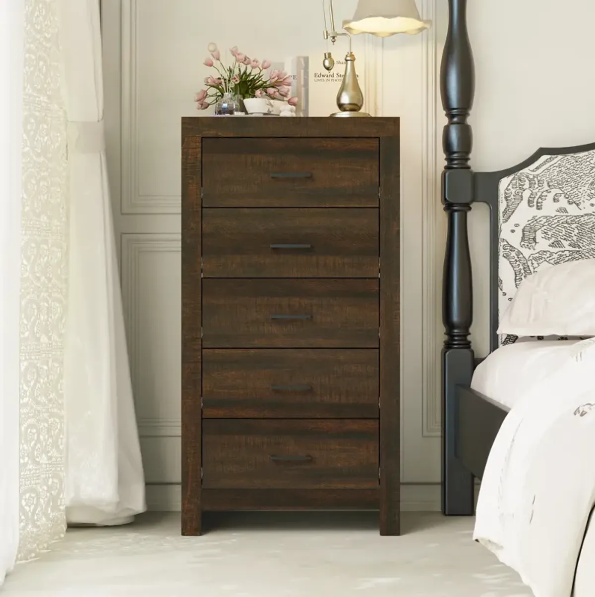 FUFU&GAGA 5-Drawer Chest for Bedroom Storage, (23.6" W x 15.7" D x 45.3" H), Brown