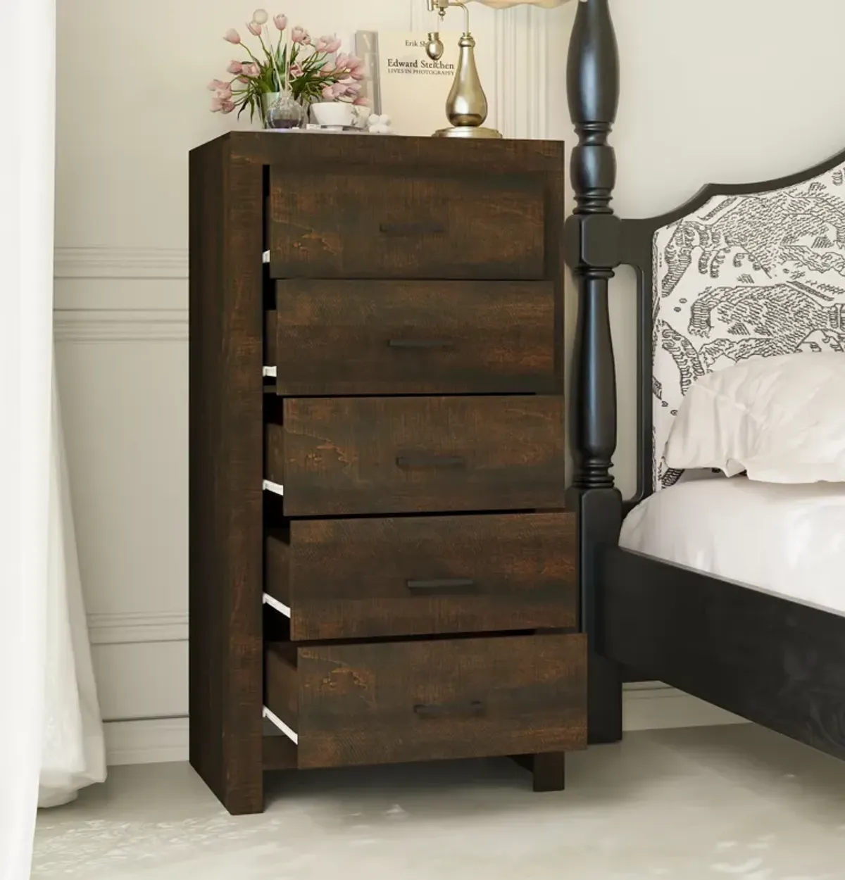 FUFU&GAGA 5-Drawer Chest for Bedroom Storage, (23.6" W x 15.7" D x 45.3" H), Brown