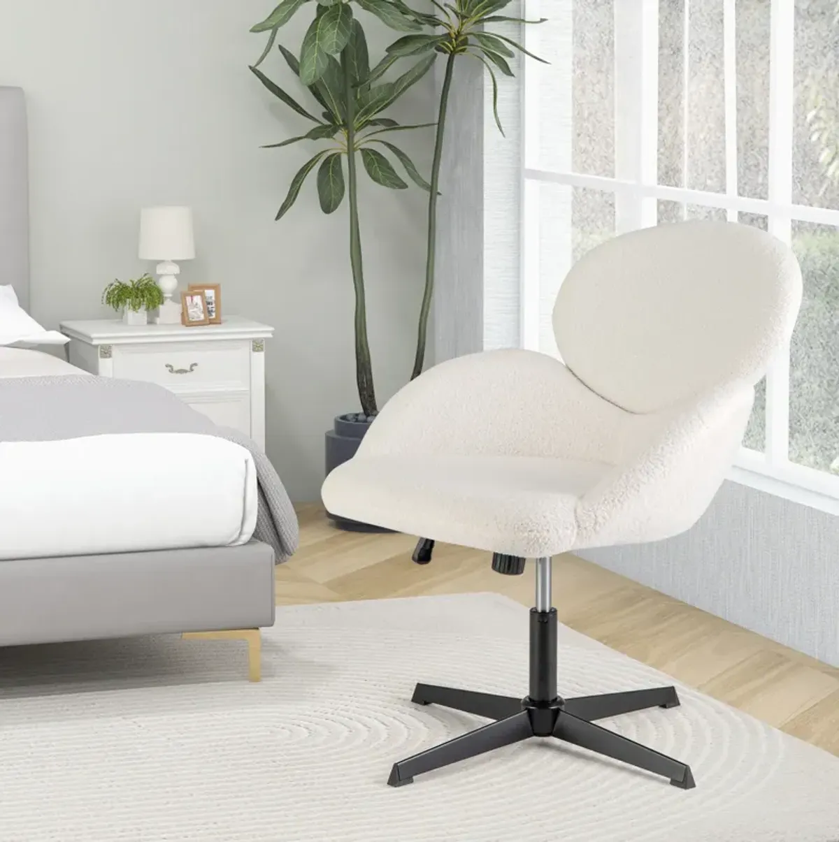 Swivel Cross Legged Chair with Adjustable Height and Rocking Function-White