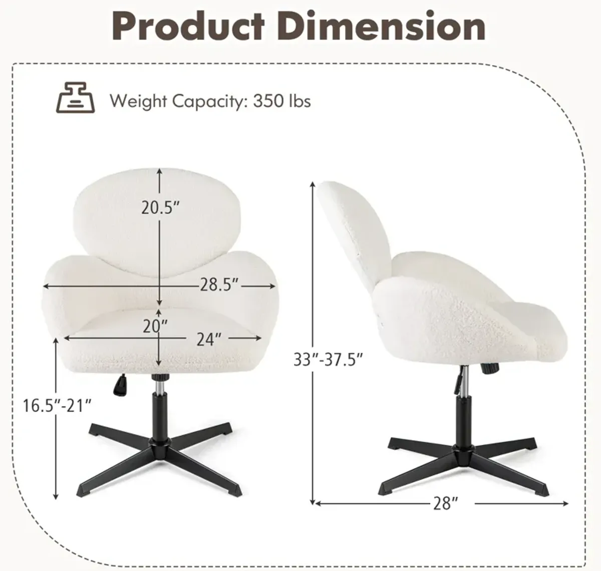 Swivel Cross Legged Chair with Adjustable Height and Rocking Function-White