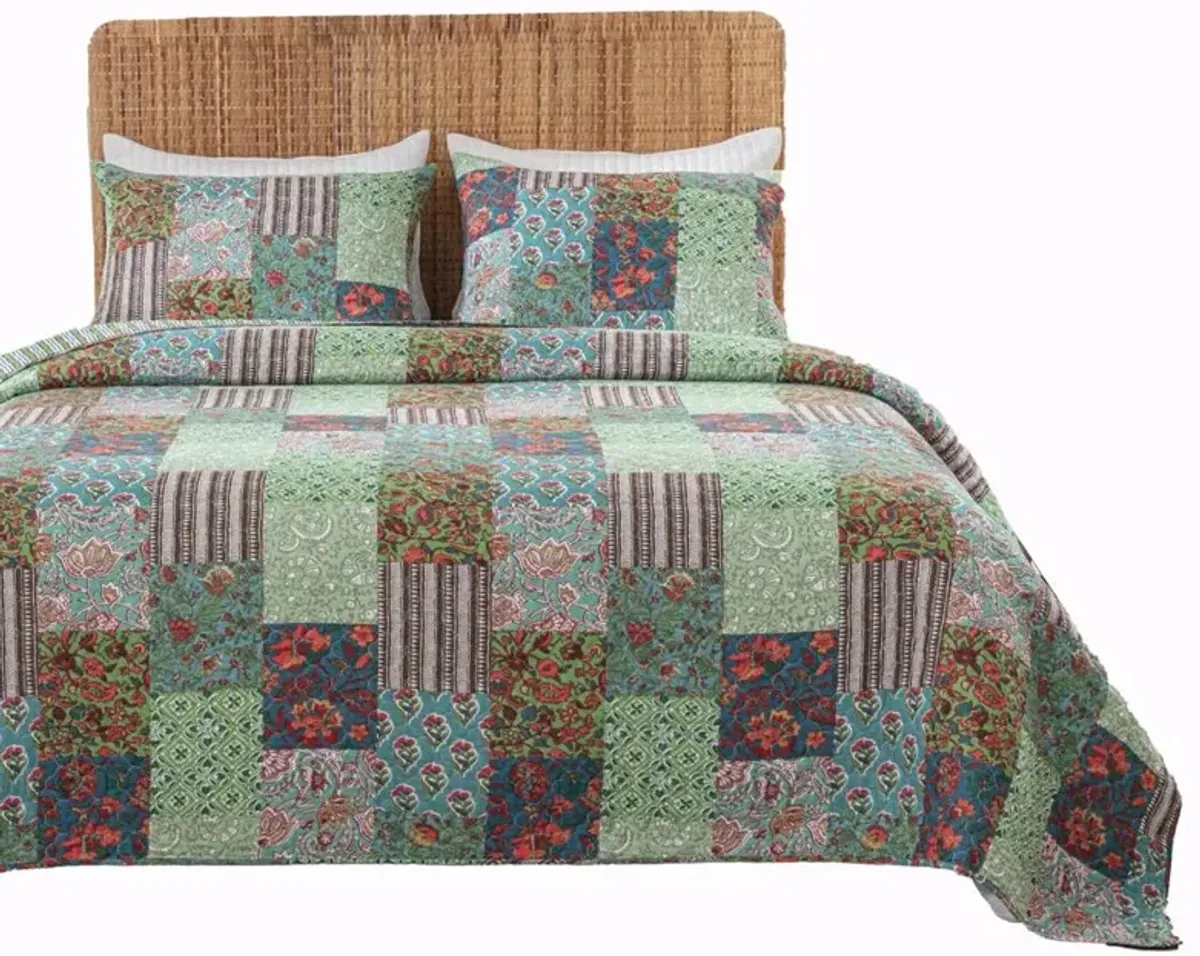 Greenland Home Fashions Jasmin Luxurious Comfortable 3 Pieces Quilt Set Jade King/Cal. King