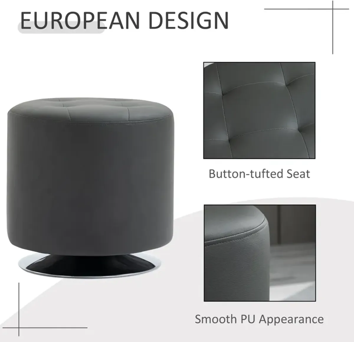 Grey Padded Seat: Swivel Ottoman Foot Stool with PU Leather