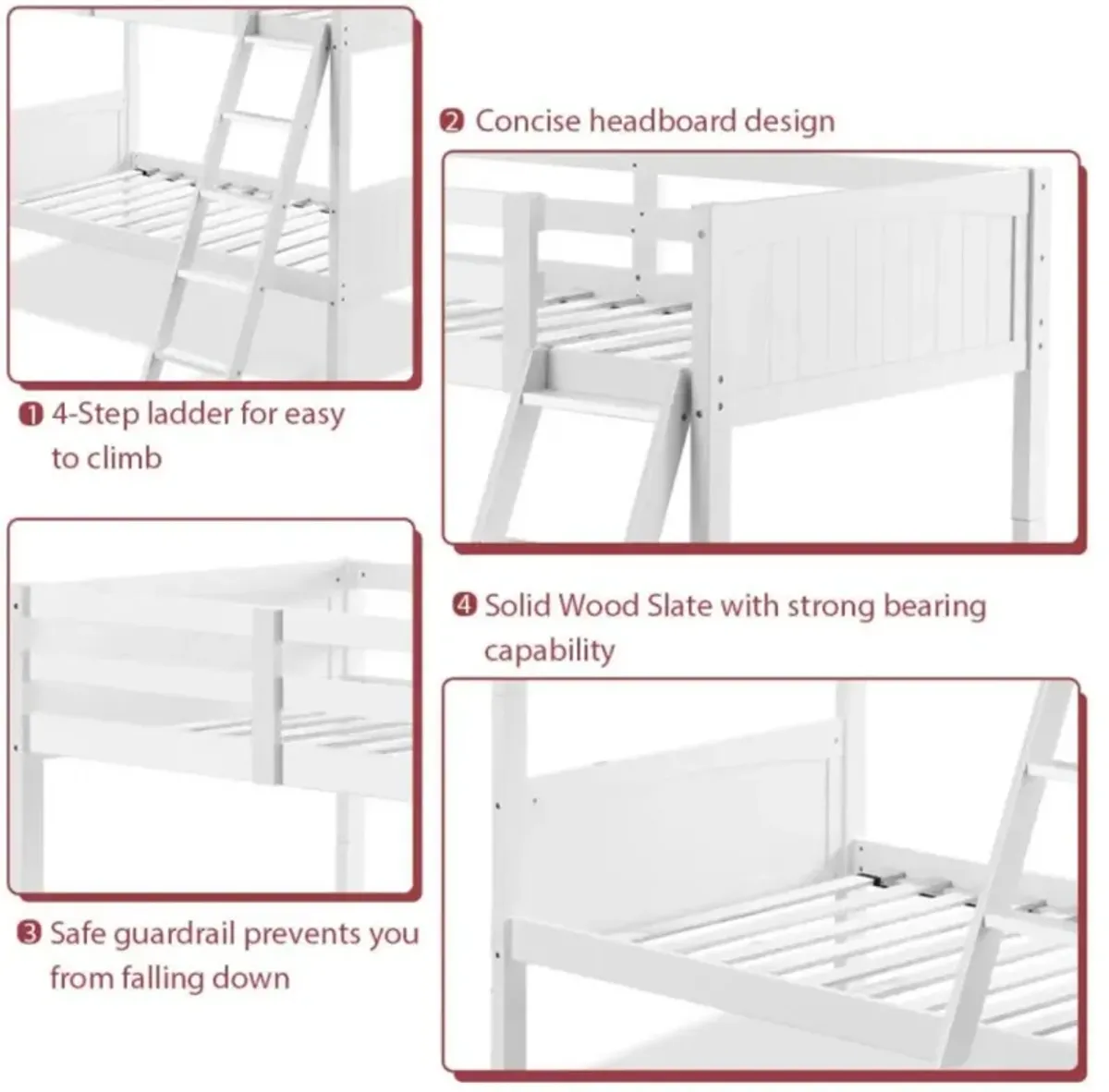 Hivvago Wooden Twin Over Twin Bunk Beds with Ladder and Safety Rail