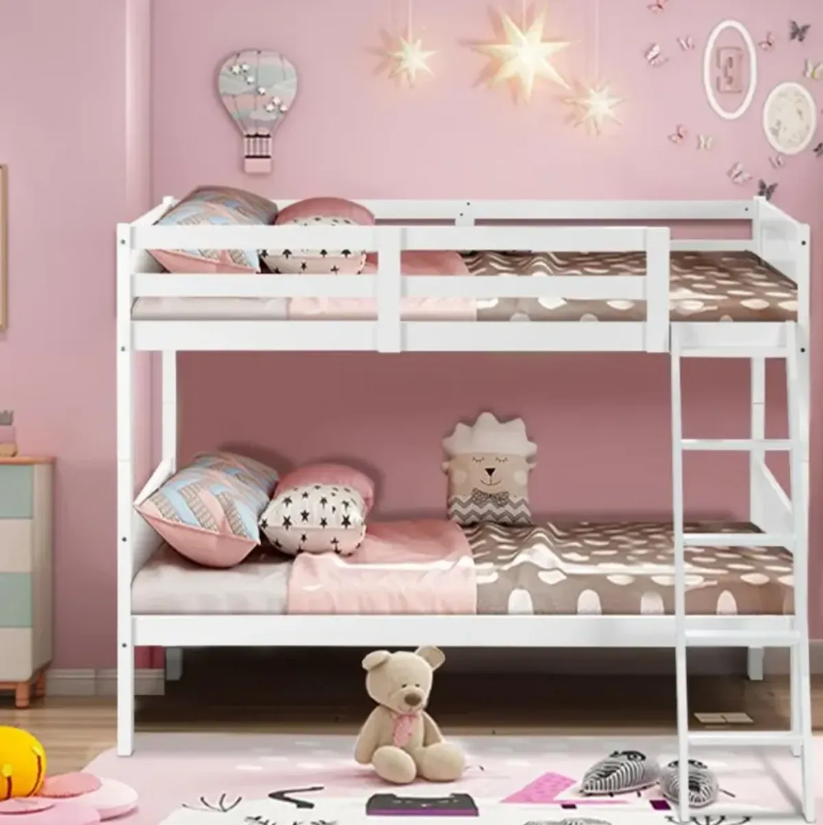 Hivvago Wooden Twin Over Twin Bunk Beds with Ladder and Safety Rail