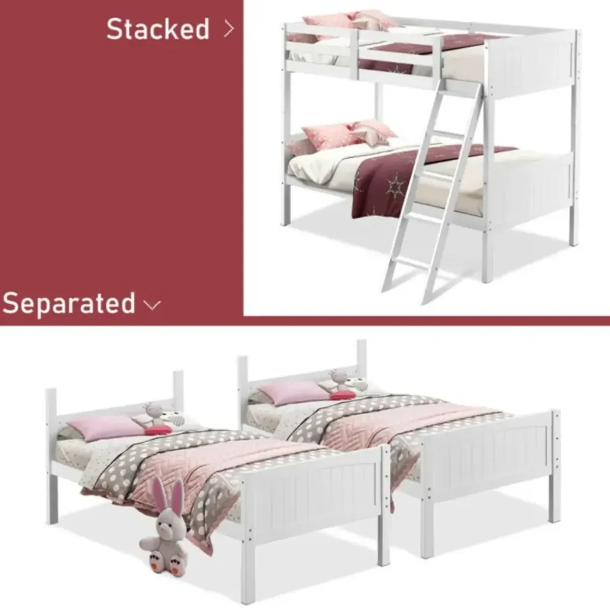 Hivvago Wooden Twin Over Twin Bunk Beds with Ladder and Safety Rail