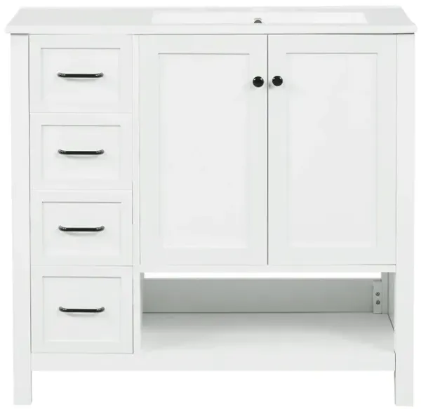 Whisen Bathroom Vanity with Sink, Freestanding Vanity with Drawers, cabinet and Open shelf - Black