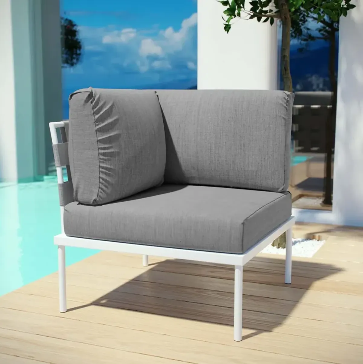 Modway - Harmony Outdoor Patio Aluminum Corner Sofa White White