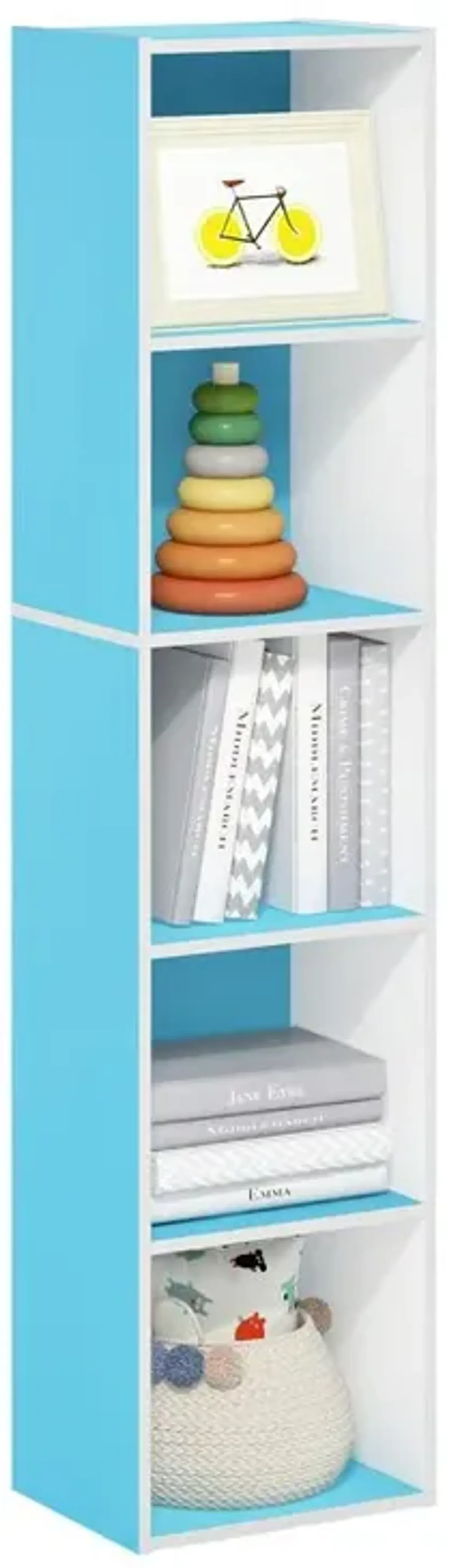 Furinno Pasir 5-Tier Open Shelf Bookcase, Green/White