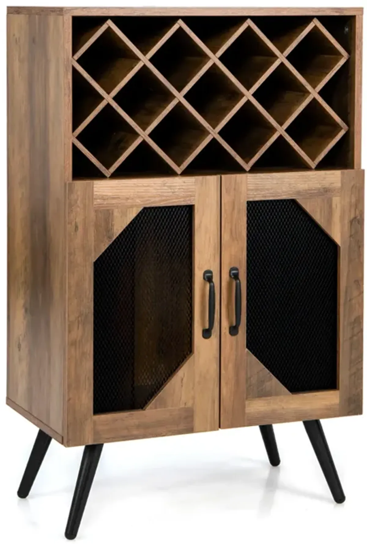 2-Door Farmhouse Kitchen Storage Bar Cabinet with Wine Rack and Glass Holder-Rustic Brown