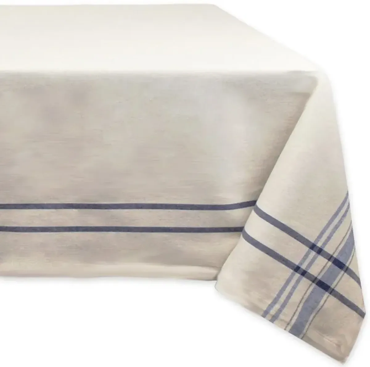 Neutral Taupe and Nautical Blue French Stripe Rectangular Tablecloth 60" x 104"