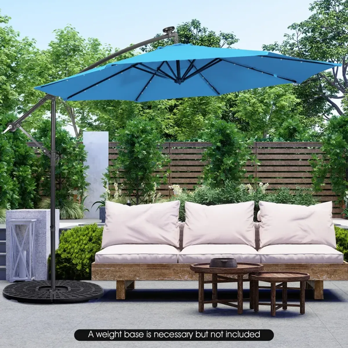 10 Feet Patio Solar Powered Cantilever Umbrella with Tilting System