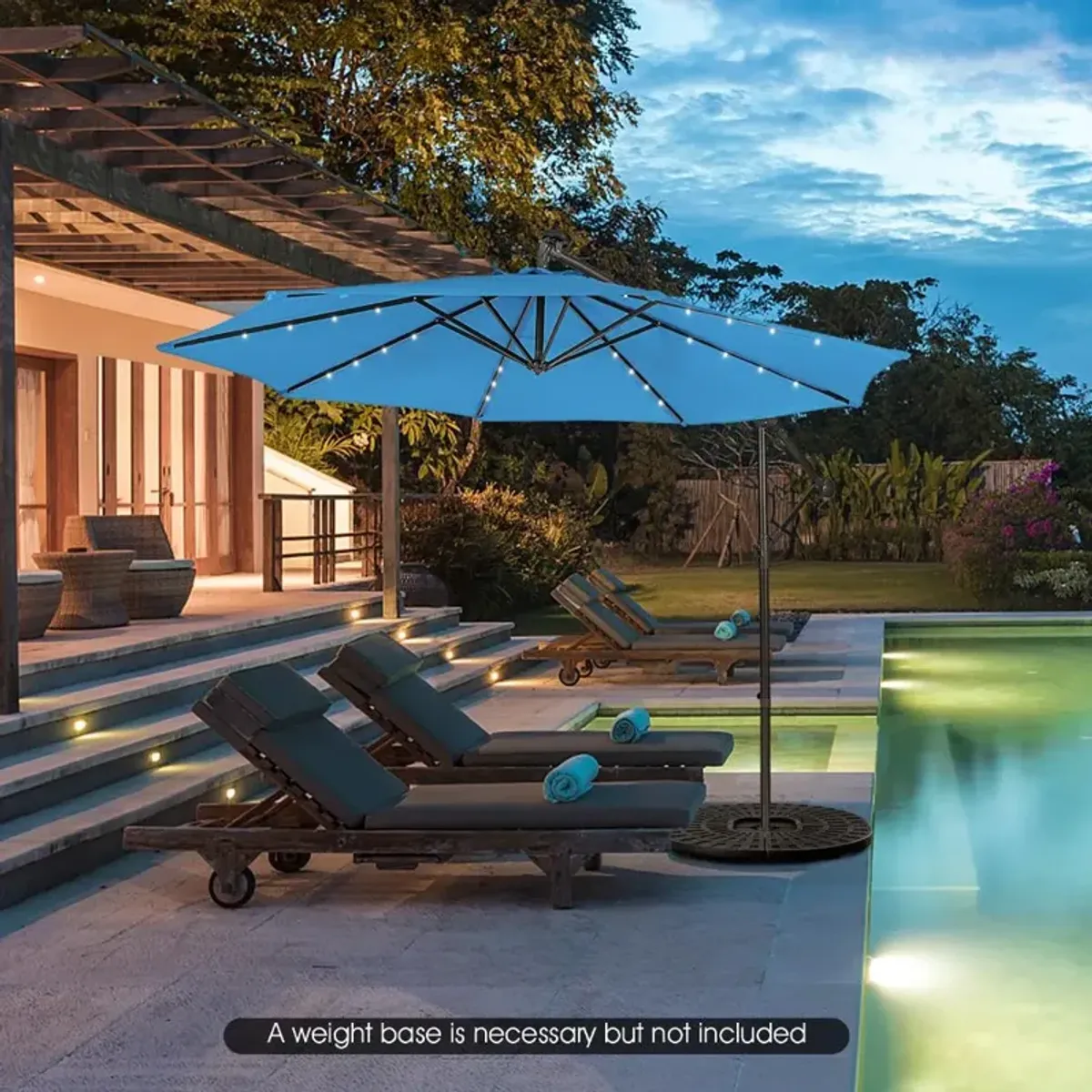 10 Feet Patio Solar Powered Cantilever Umbrella with Tilting System