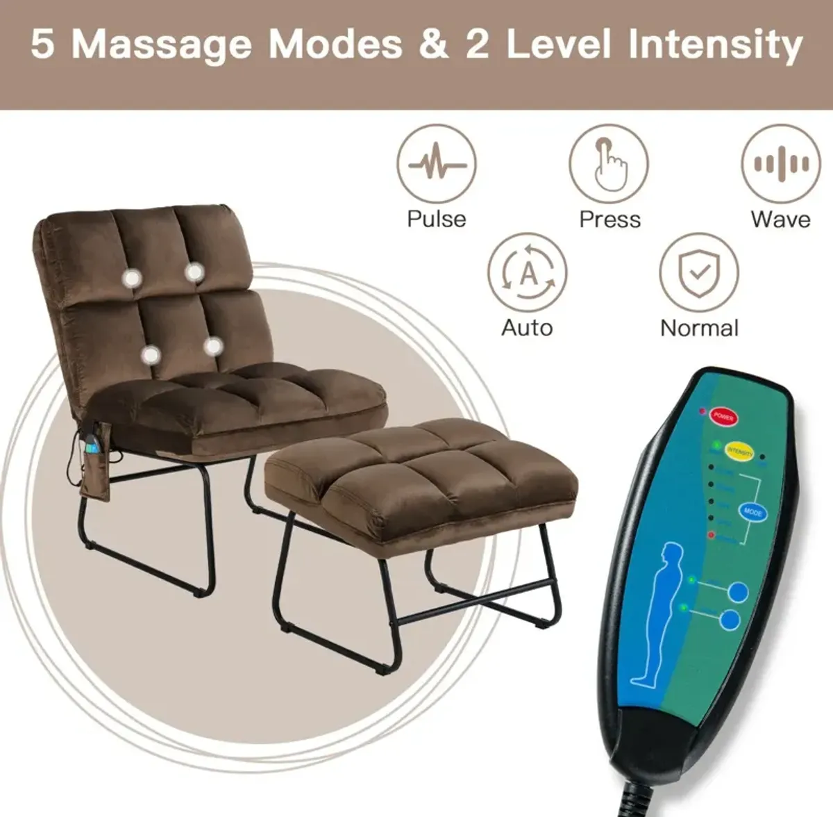 Velvet Massage Recliners with Ottoman Remote Control and Side Pocket