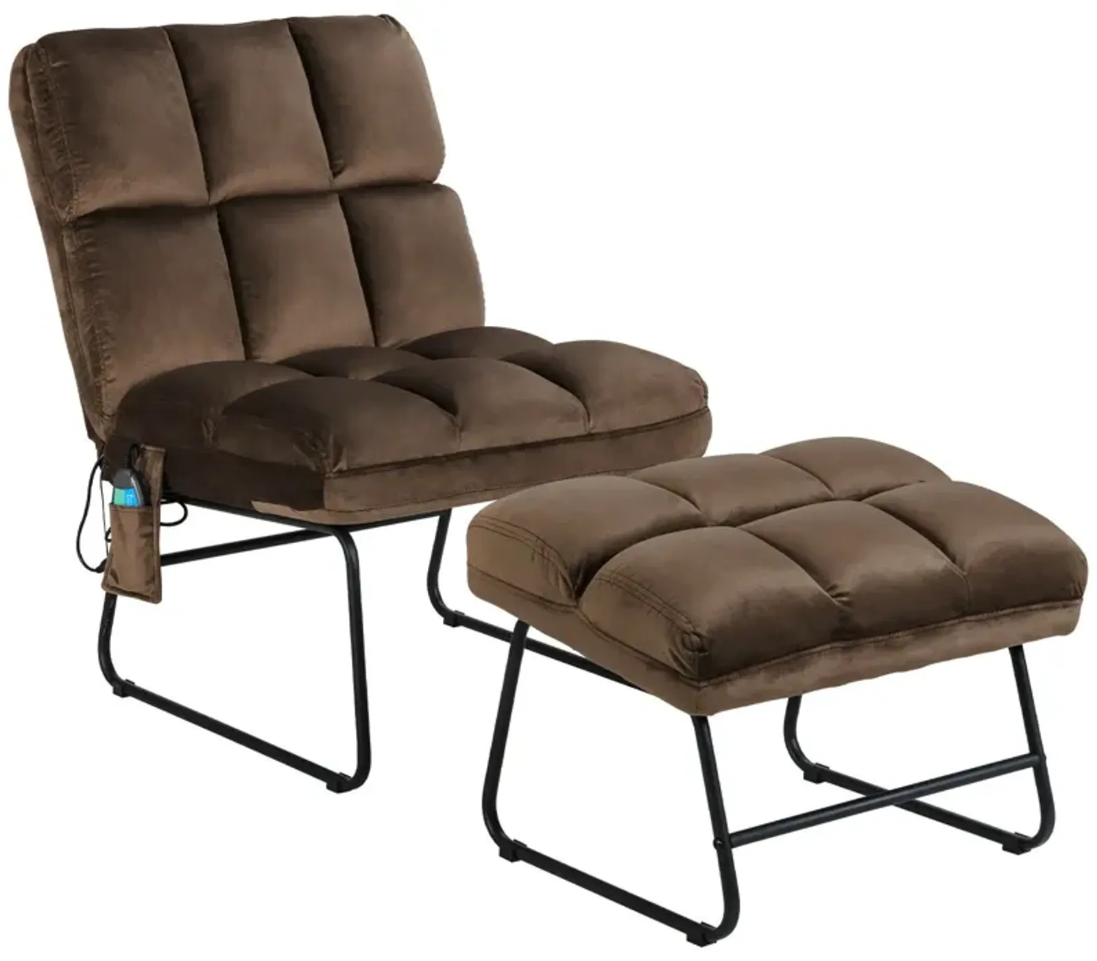 Velvet Massage Recliners with Ottoman Remote Control and Side Pocket