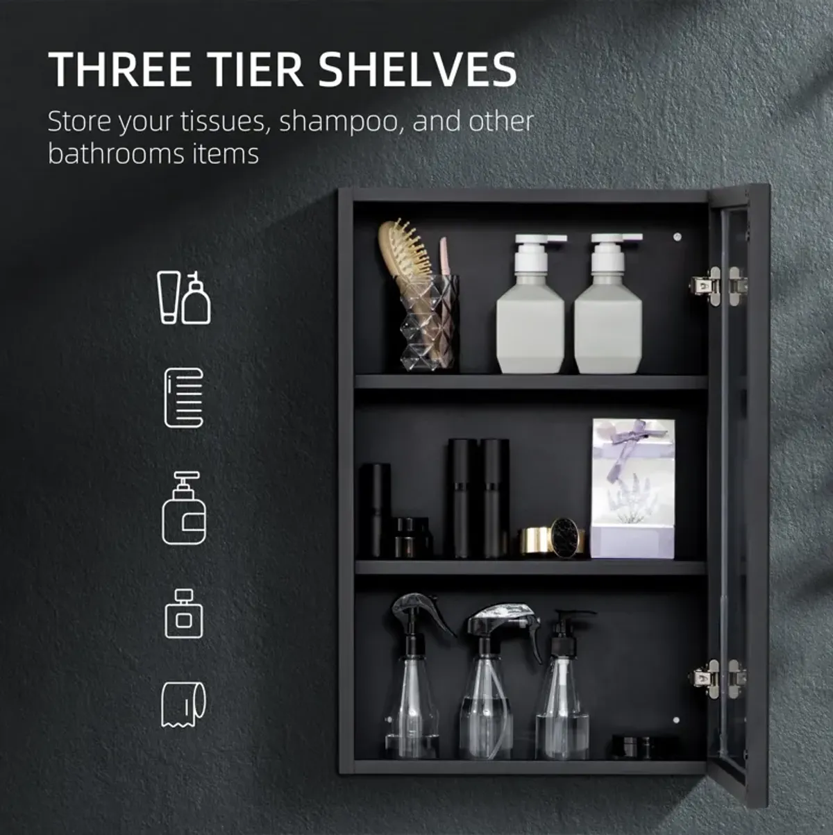 Black Bathroom Storage: Compact Wall-Mounted Medicine Cabinet with Mirror