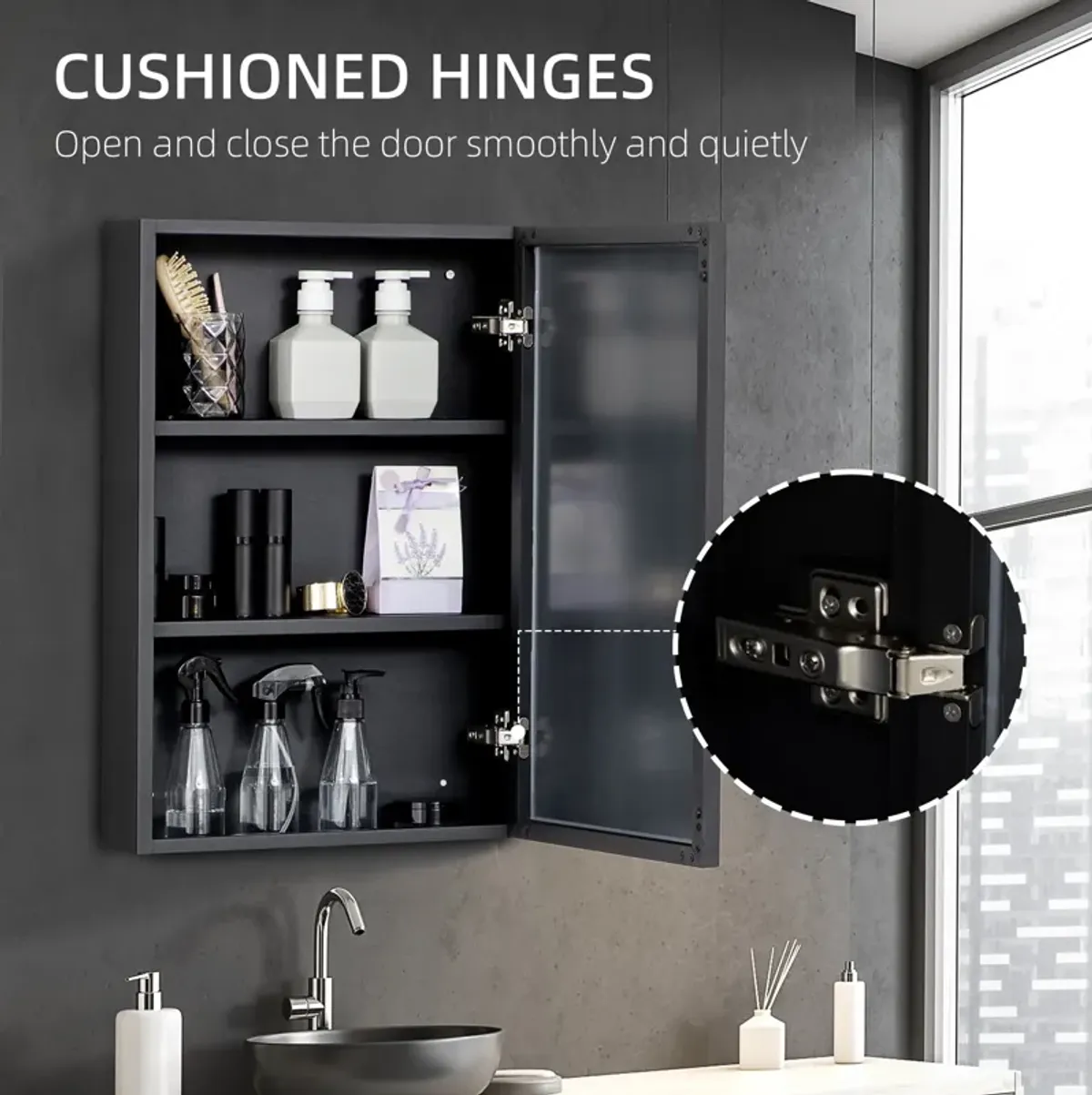 Black Bathroom Storage: Compact Wall-Mounted Medicine Cabinet with Mirror