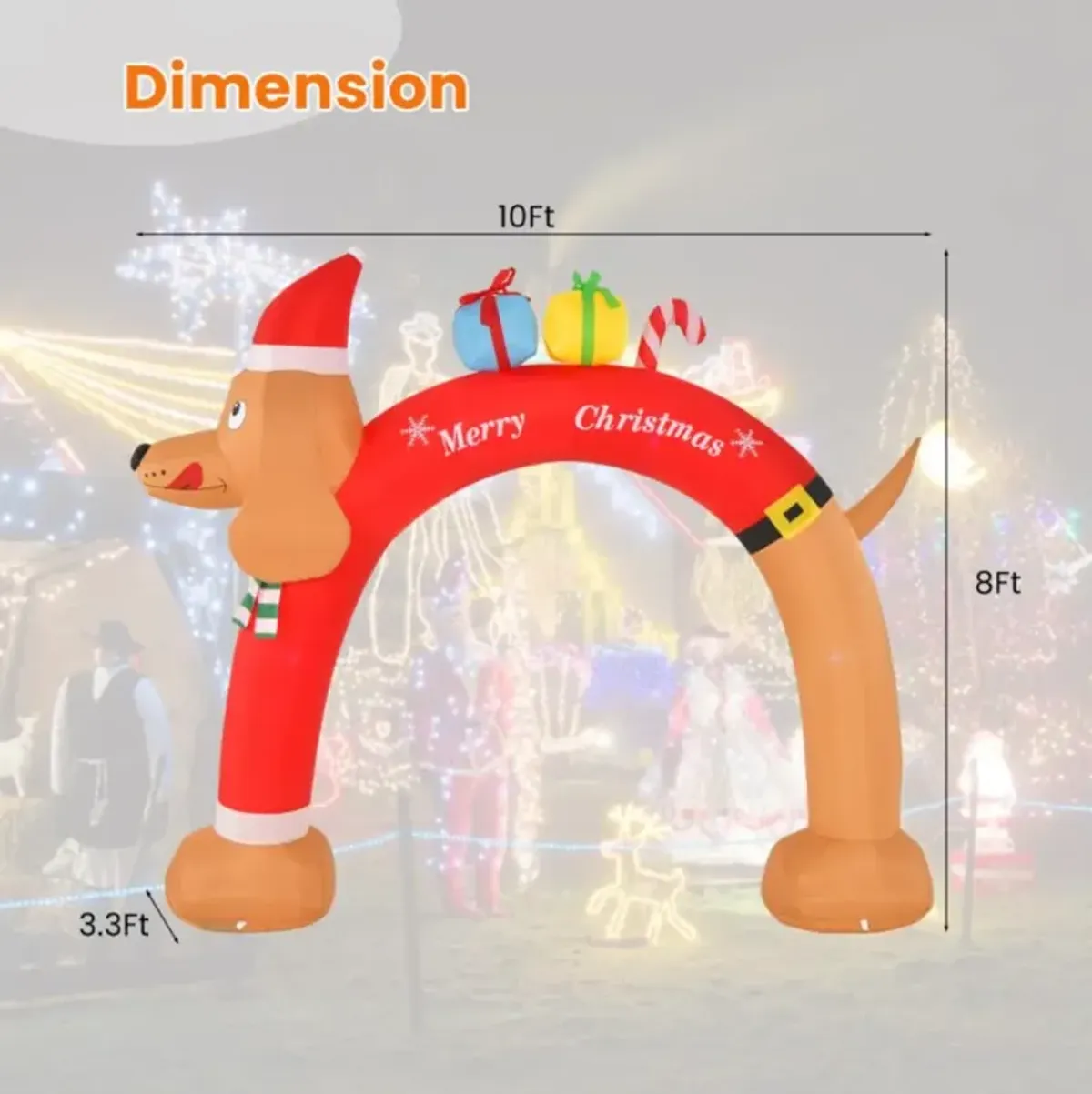 Hivvago 8 Feet Lighted Inflatable Christmas Dachshund Arch with Air Blower