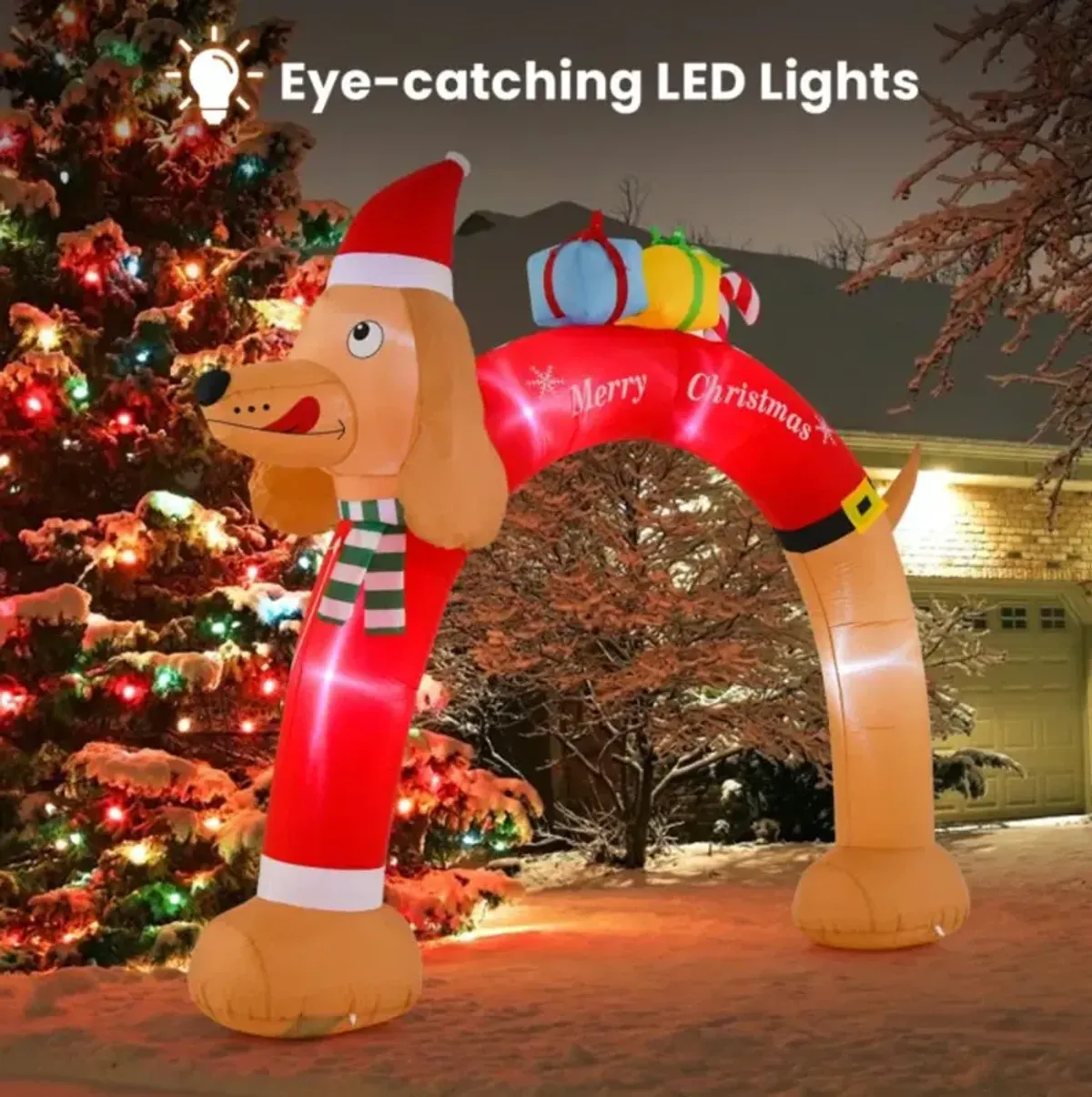 Hivvago 8 Feet Lighted Inflatable Christmas Dachshund Arch with Air Blower