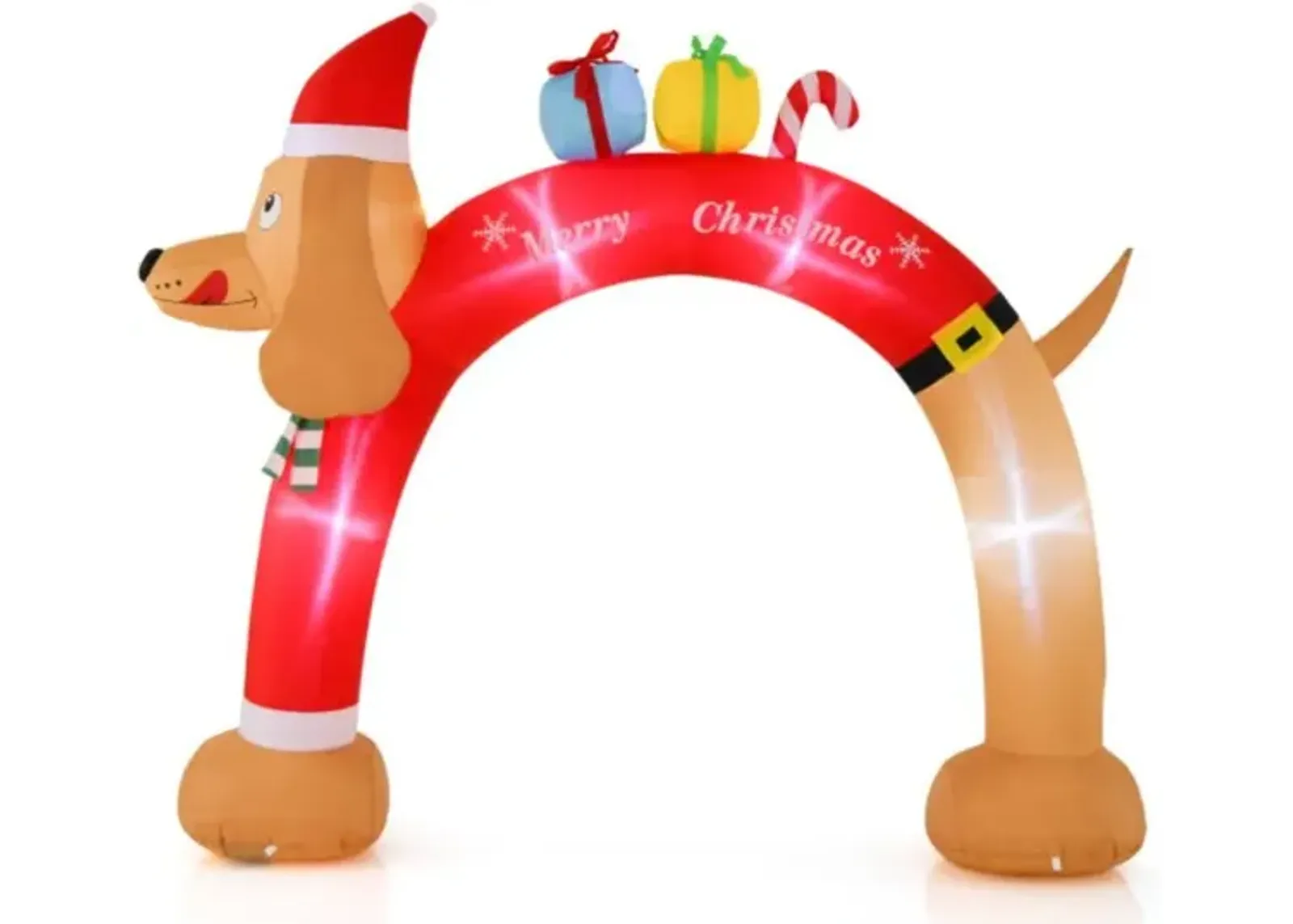 Hivvago 8 Feet Lighted Inflatable Christmas Dachshund Arch with Air Blower