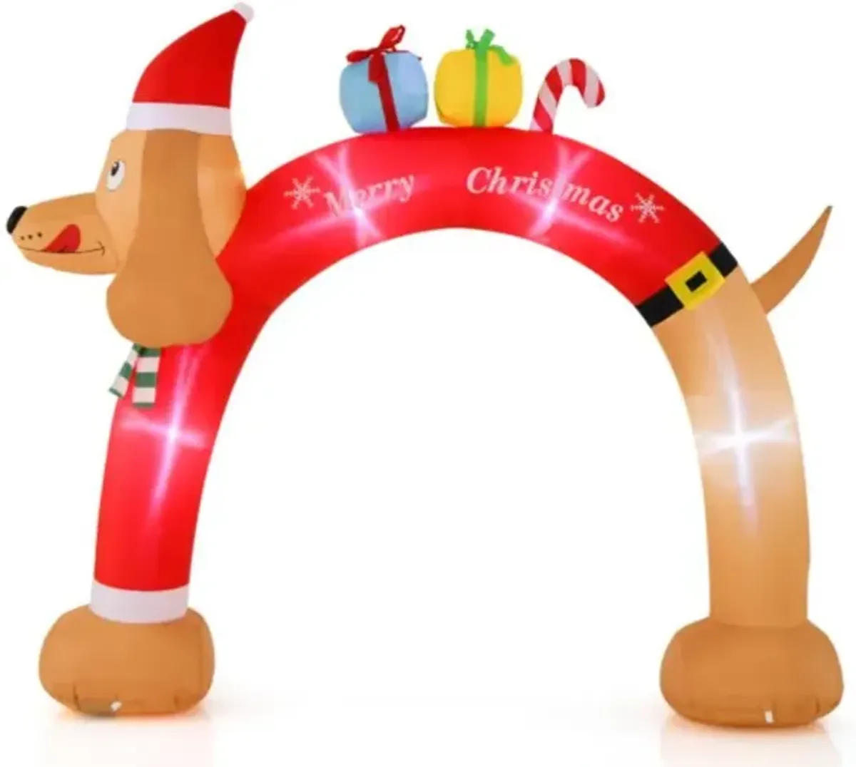 Hivvago 8 Feet Lighted Inflatable Christmas Dachshund Arch with Air Blower