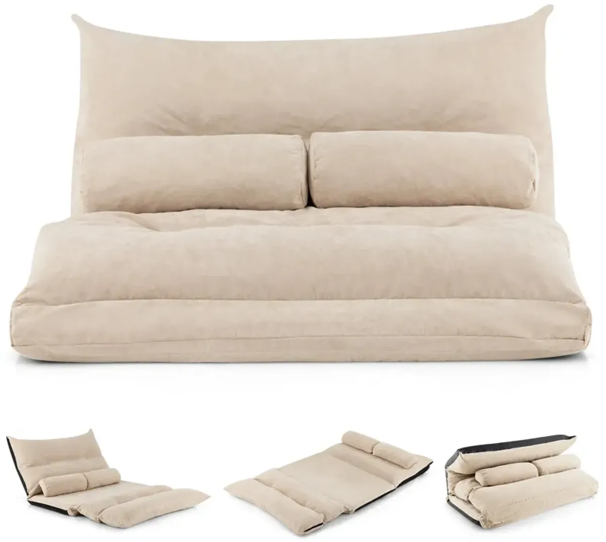 Adjustable Floor Sofa Bed with 2 Lumbar Pillows