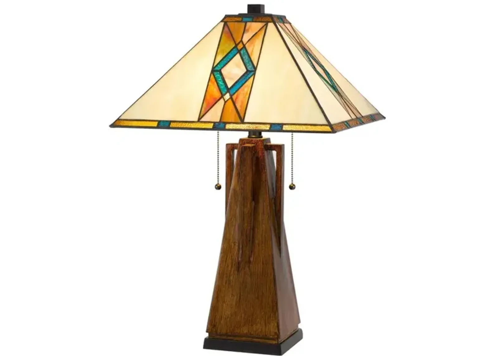 Table Lamp with Tiffany Shade and Geometric Design, Multicolor - Benzara