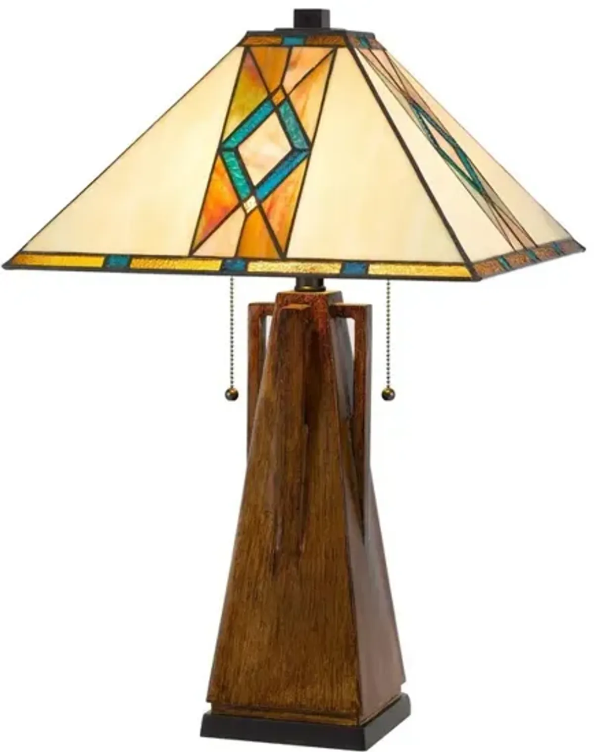 Table Lamp with Tiffany Shade and Geometric Design, Multicolor - Benzara