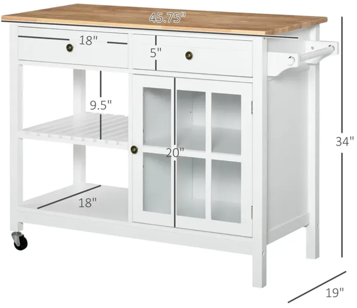 White Culinary Aid: Kitchen Trolley with Wood Top and Versatile Use