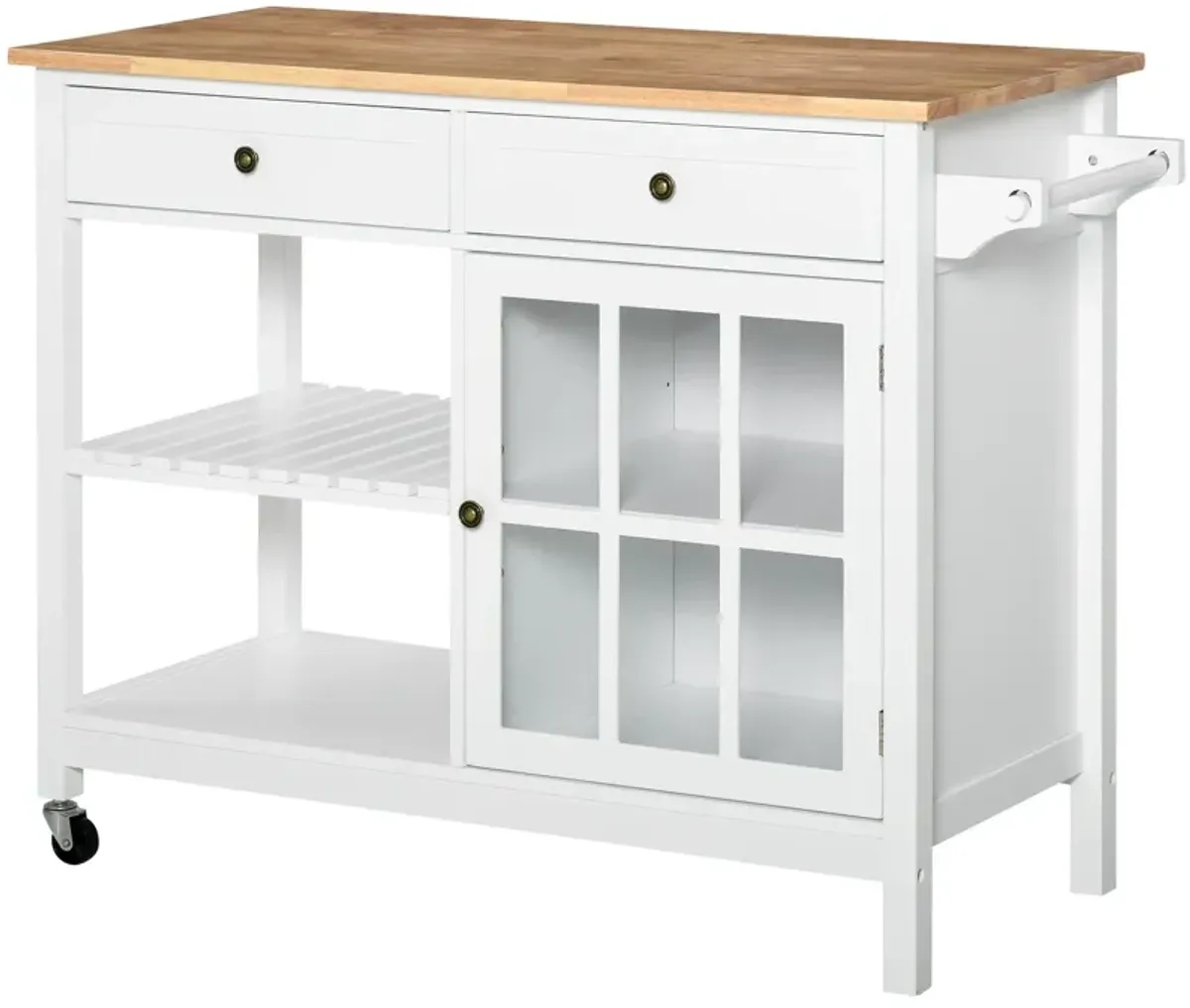 White Culinary Aid: Kitchen Trolley with Wood Top and Versatile Use