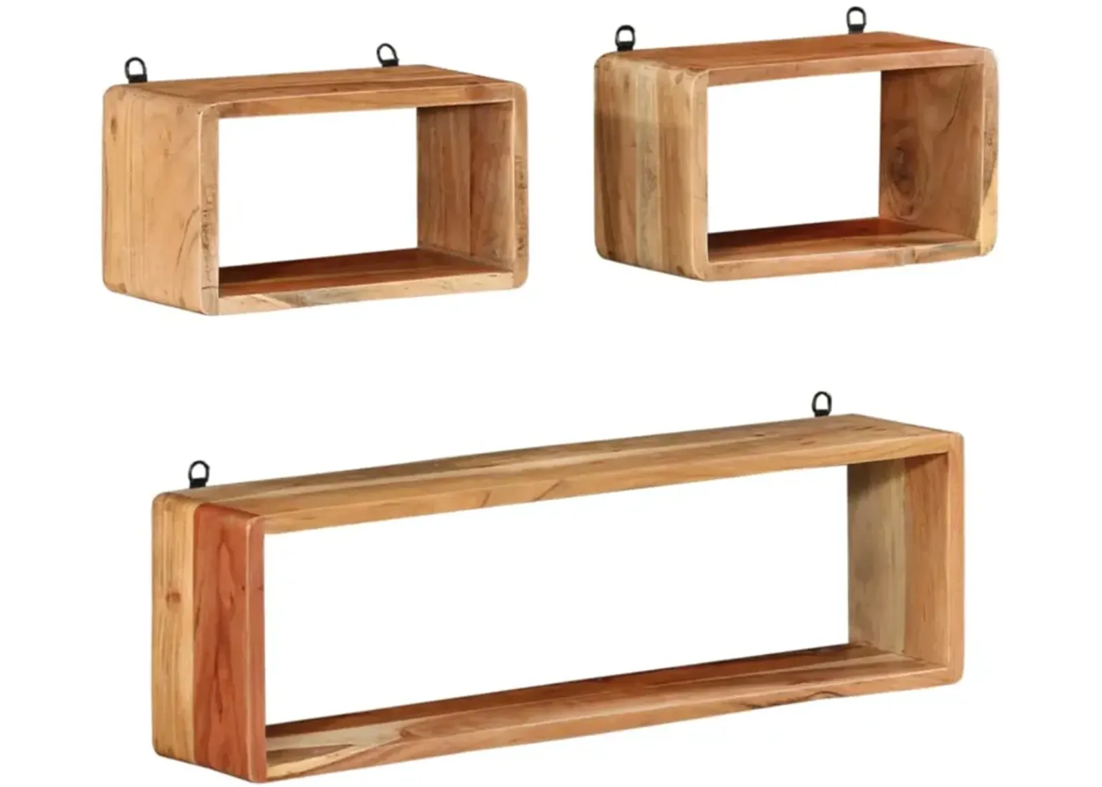 vidaXL 3 Piece Wall Cube Shelf Set Solid Acacia Wood