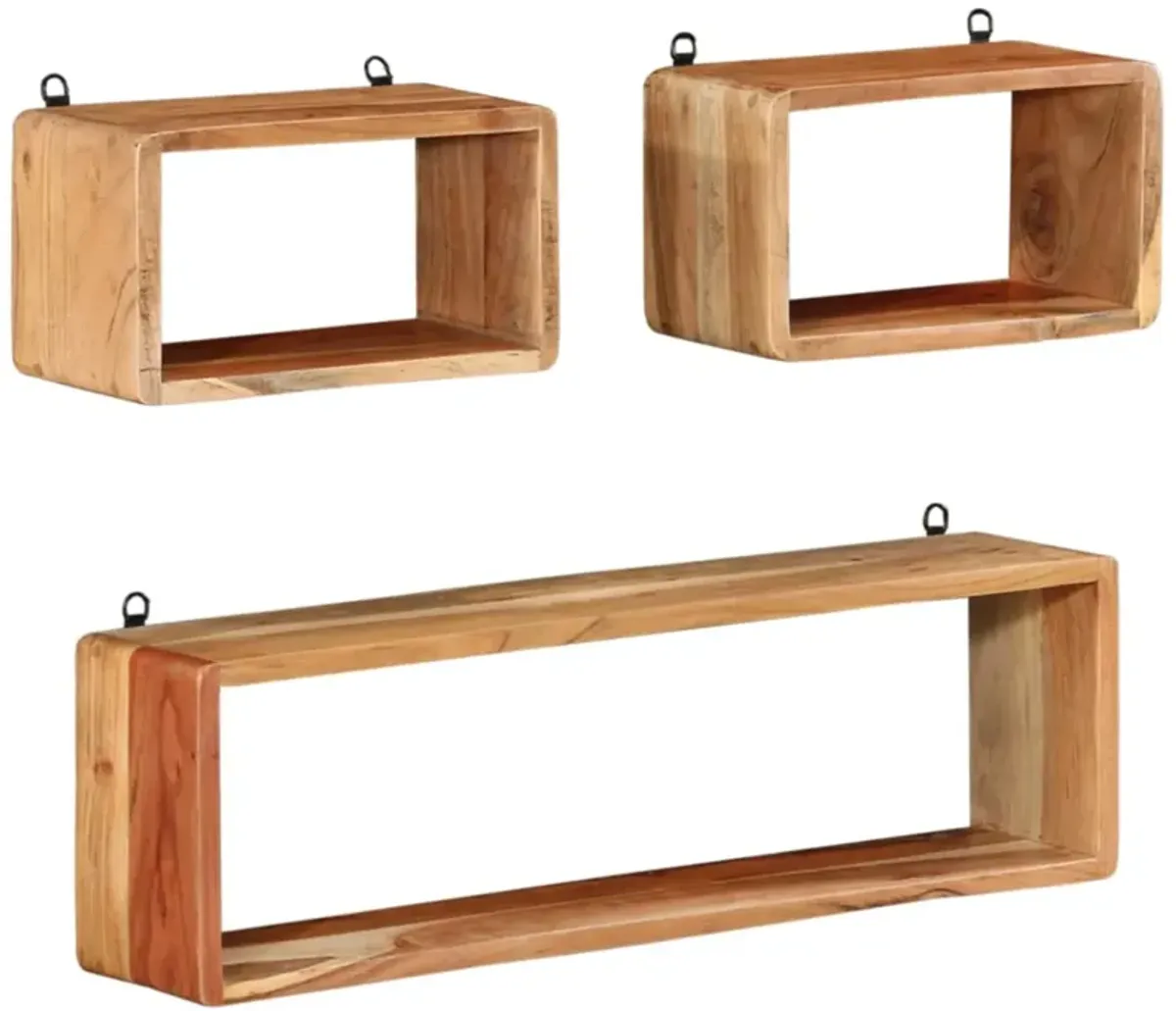 vidaXL 3 Piece Wall Cube Shelf Set Solid Acacia Wood