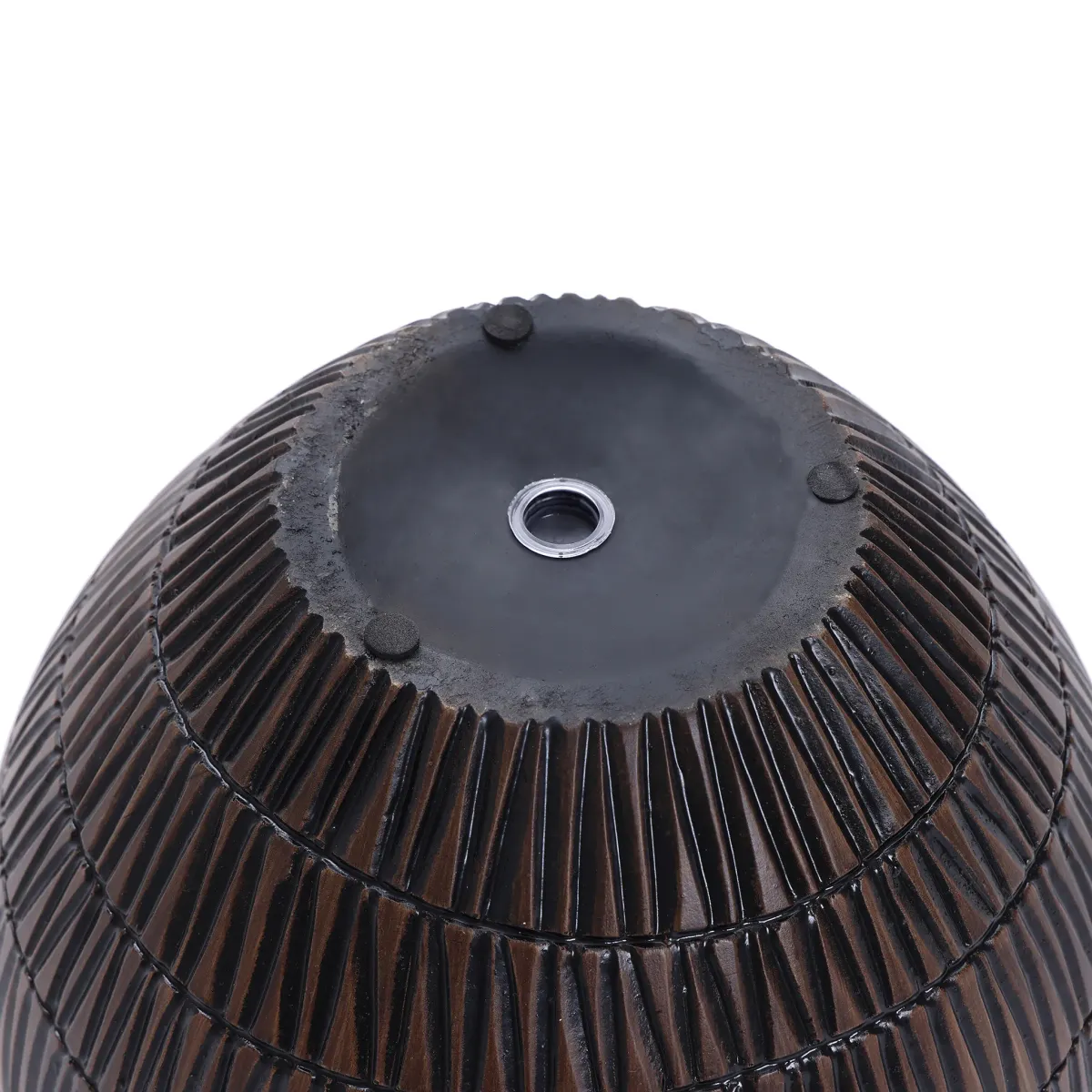 LuxenHome Brown with Black V-Pattern Polyresin 12-Inch Round Planter