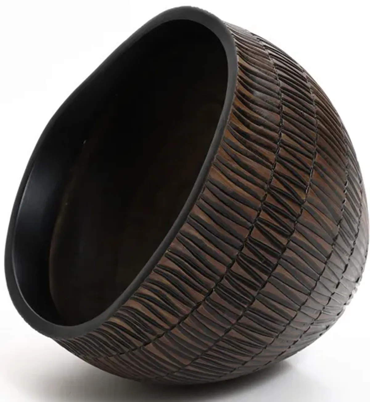 LuxenHome Brown with Black V-Pattern Polyresin 12-Inch Round Planter