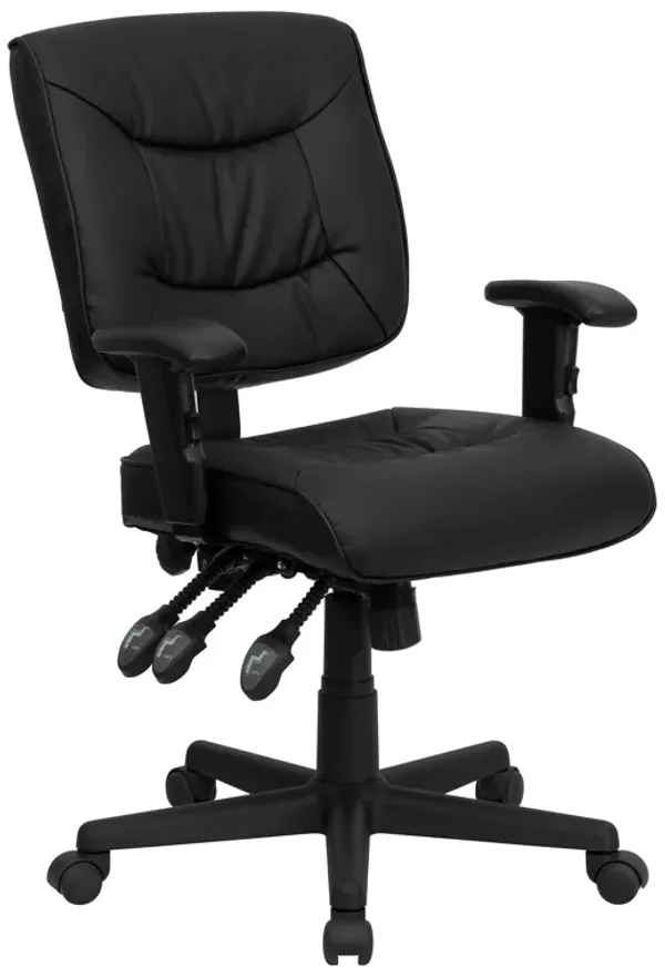 Cole Mid-Back Black LeatherSoft Multifunction Swivel Ergonomic Task Office Chair with Adjustable Arms