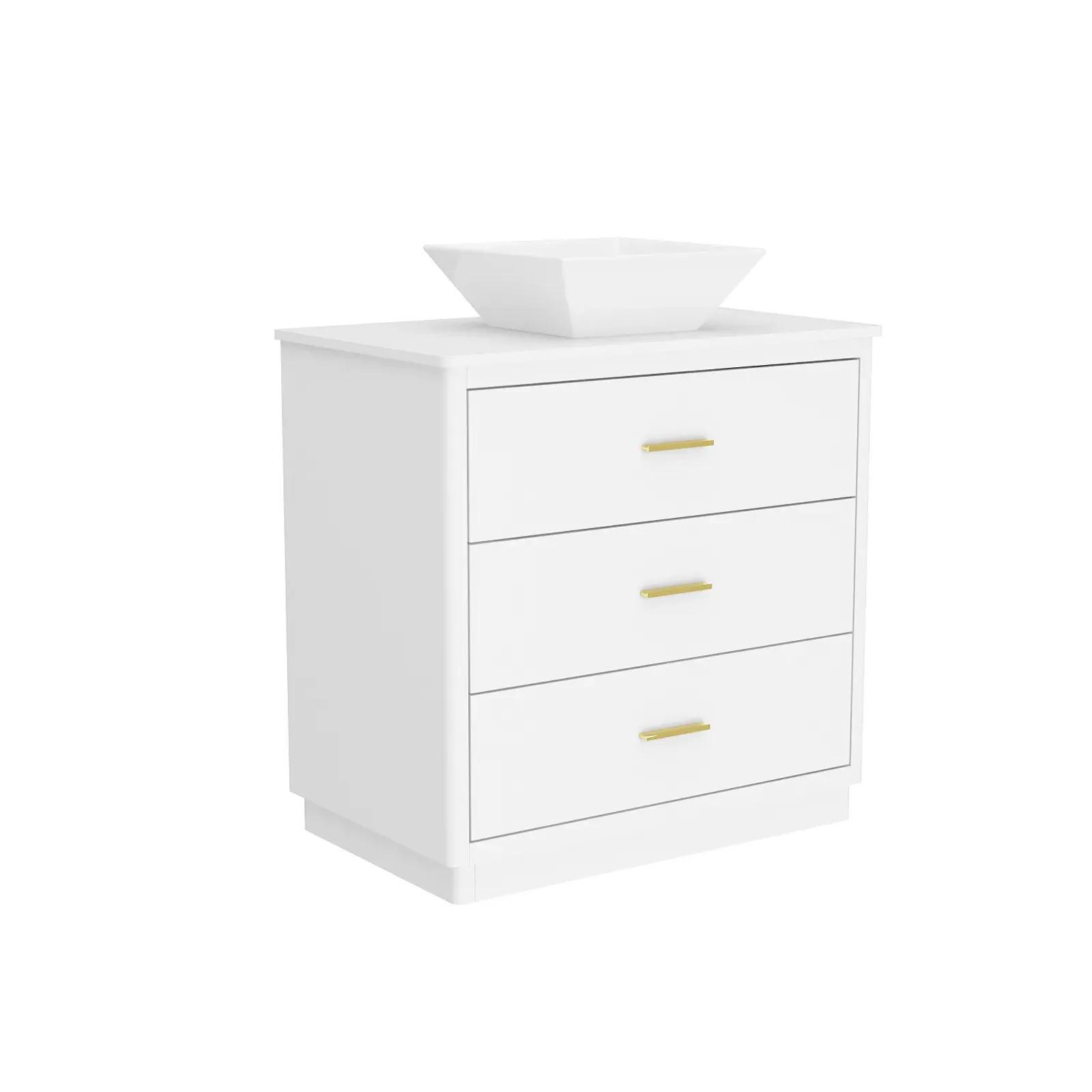 FUFU&GAGA Modern Bathroom Vanity Cabinet with 3 Drawers and Vessel Sink – 29.9" x 18.1" x 34.1", White