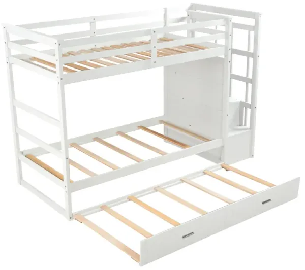 Solid Wood Bunk Bed, Hardwood Twin Over Twin Bunk Bed With Trundle And Staircase