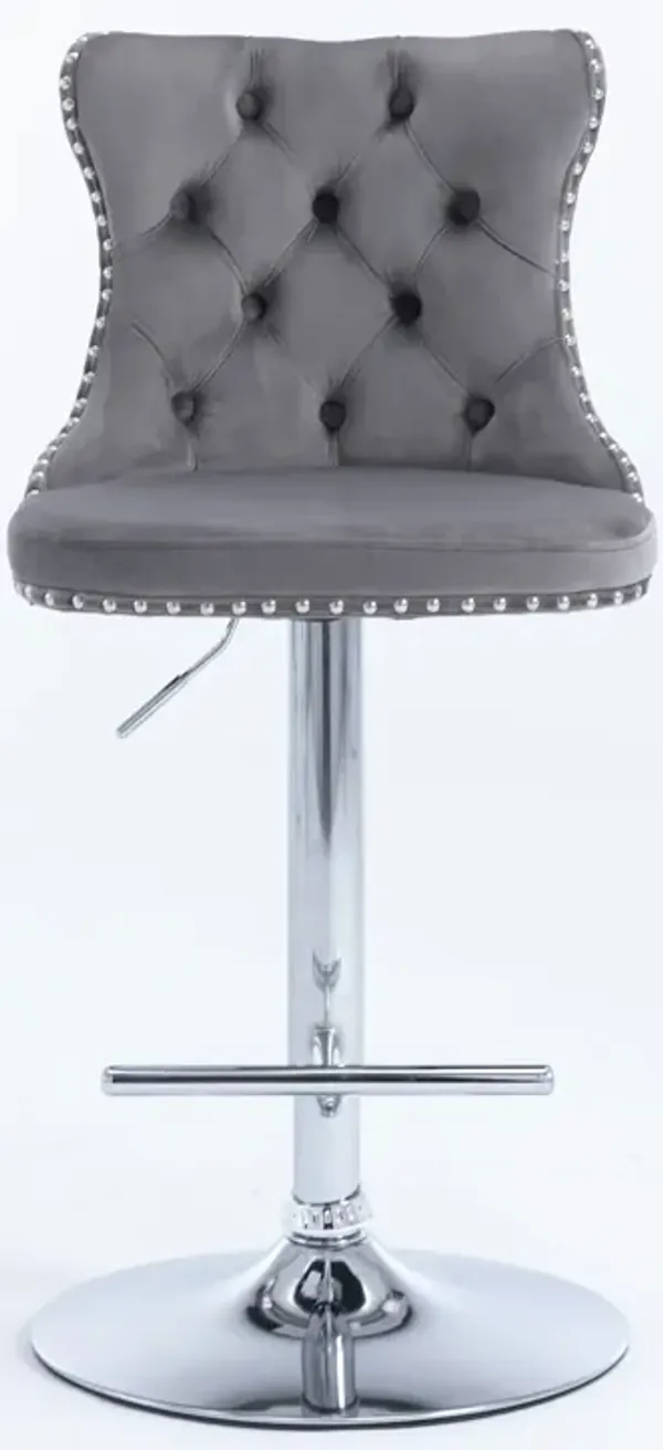 Streamdale Gray Swivel Velvet Bar Stools (Set of 2)
