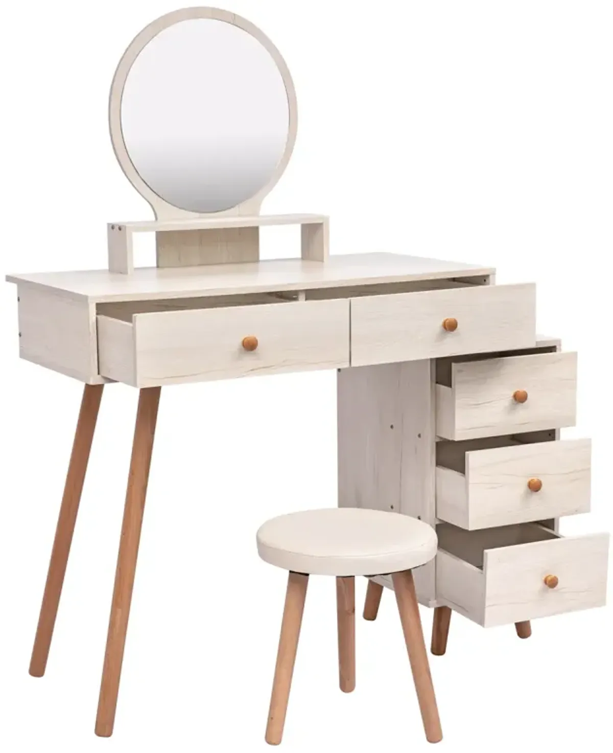 Adjustable Makeup Vanity Table with Stool & Storage