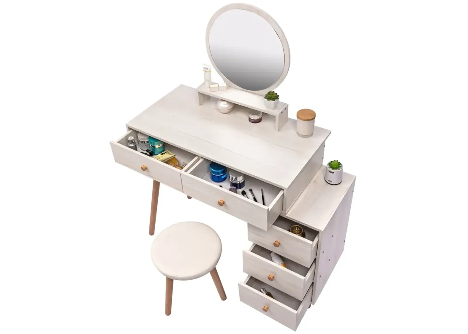 Adjustable Makeup Vanity Table with Stool & Storage