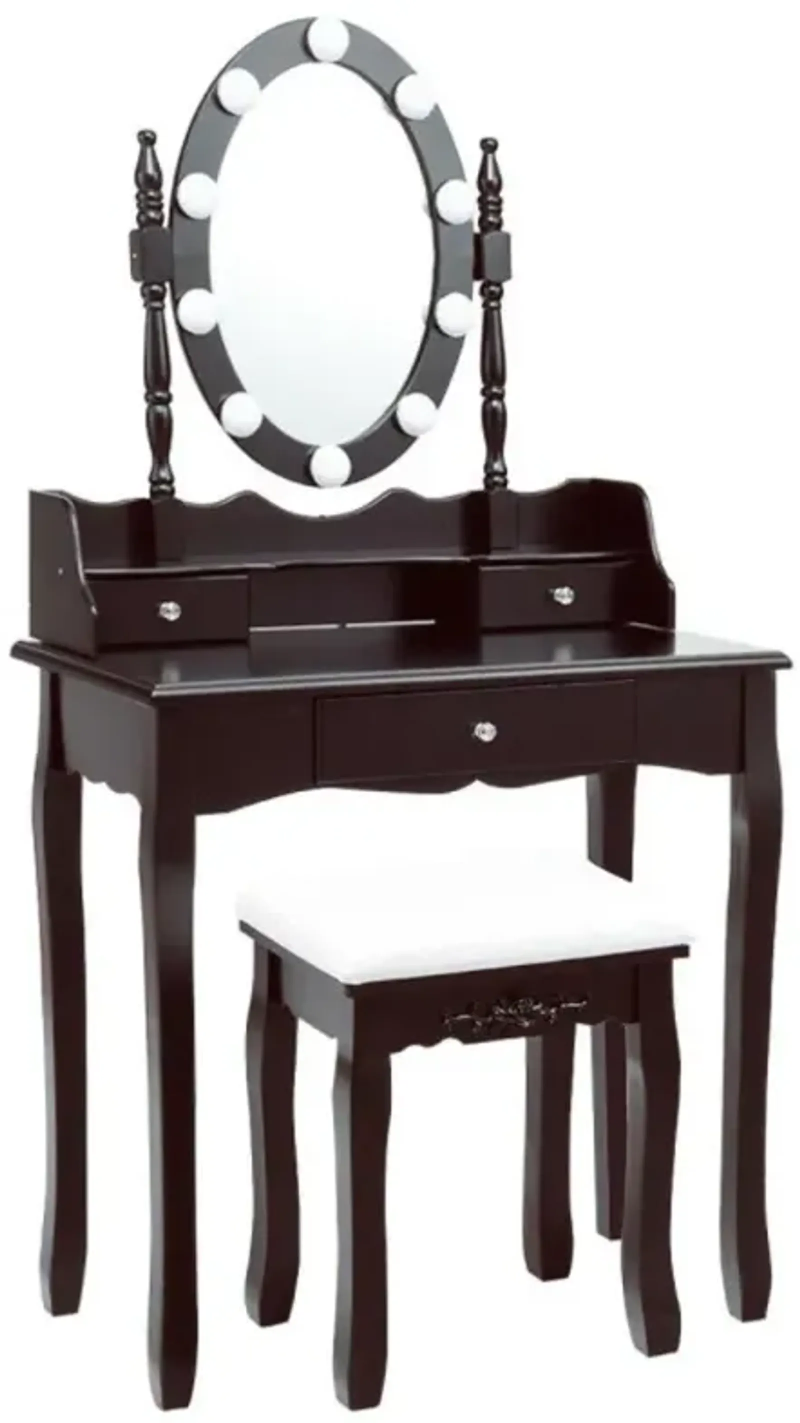 Hivvago Oval Mirror Vanity Set  with 10 LED Dimmable Bulbs and 3 Drawers