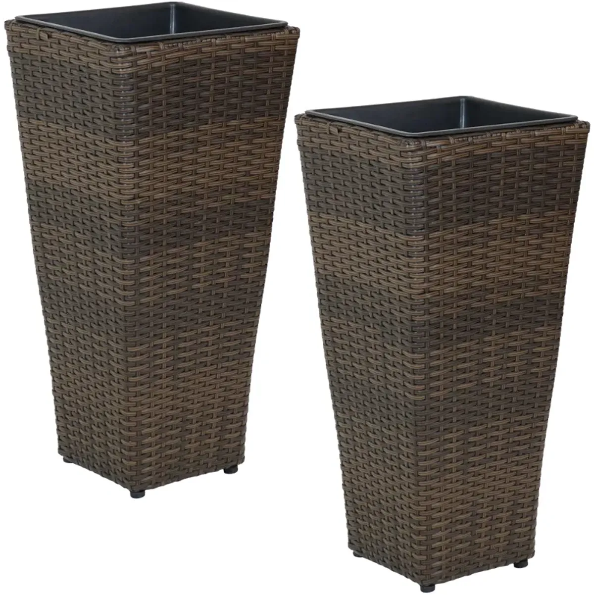 Sunnydaze Polyrattan Tall Square Planter - Brown - Set of 2