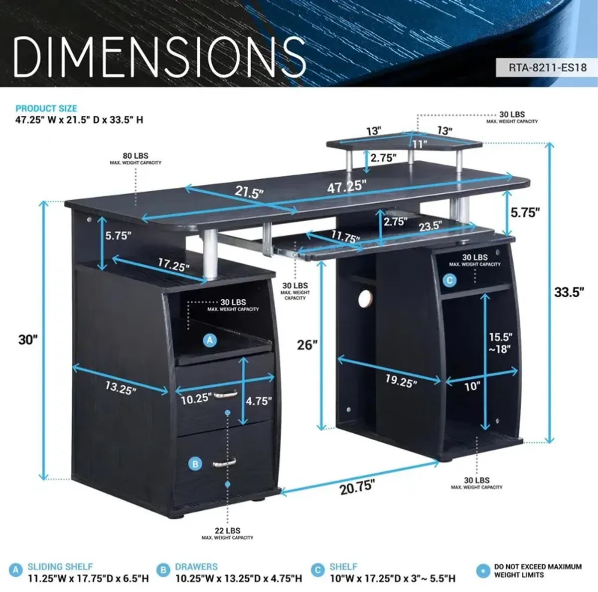 Complete Computer Workstation Desk With Storage. Color: Espresso