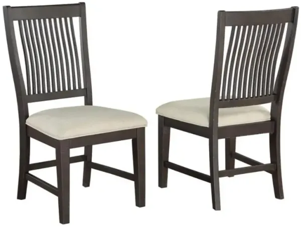 Rustic brown side chairs with beige linen fabric - Set of 2