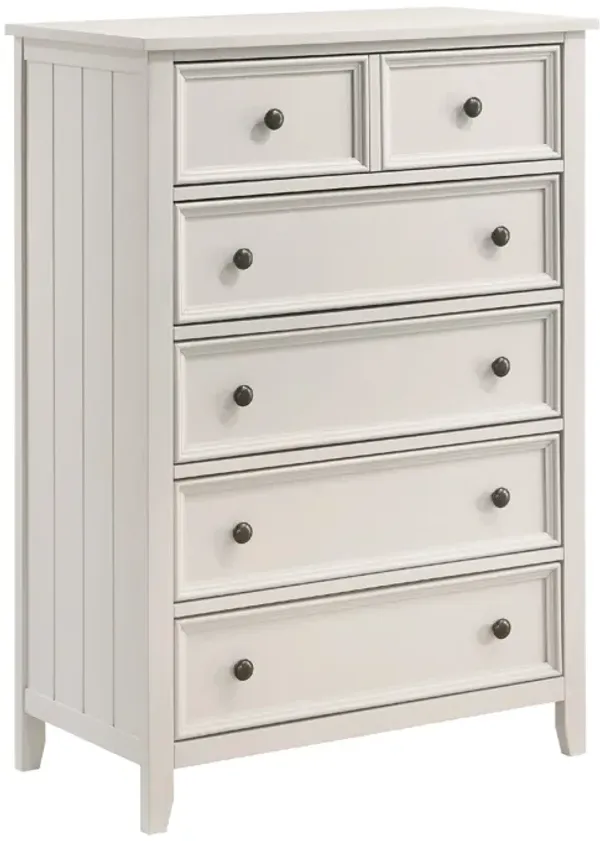 Etgo Tall Dresser Chest, White Melamine Veneer, 5 Drawers - Benzara