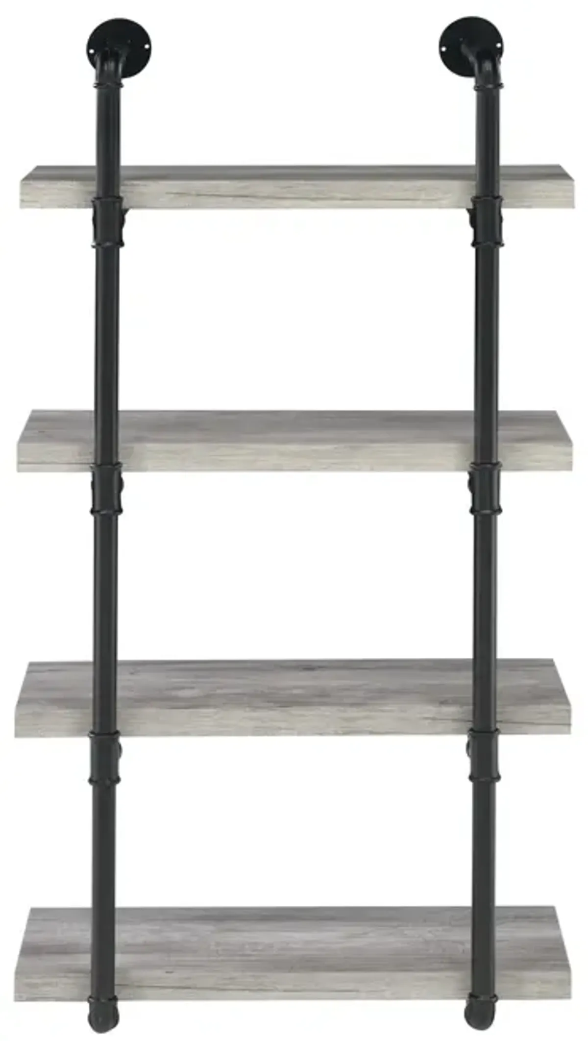 24 Inches 4 Tier Wood and Metal Wall Shelf, Gray and Black-Benzara