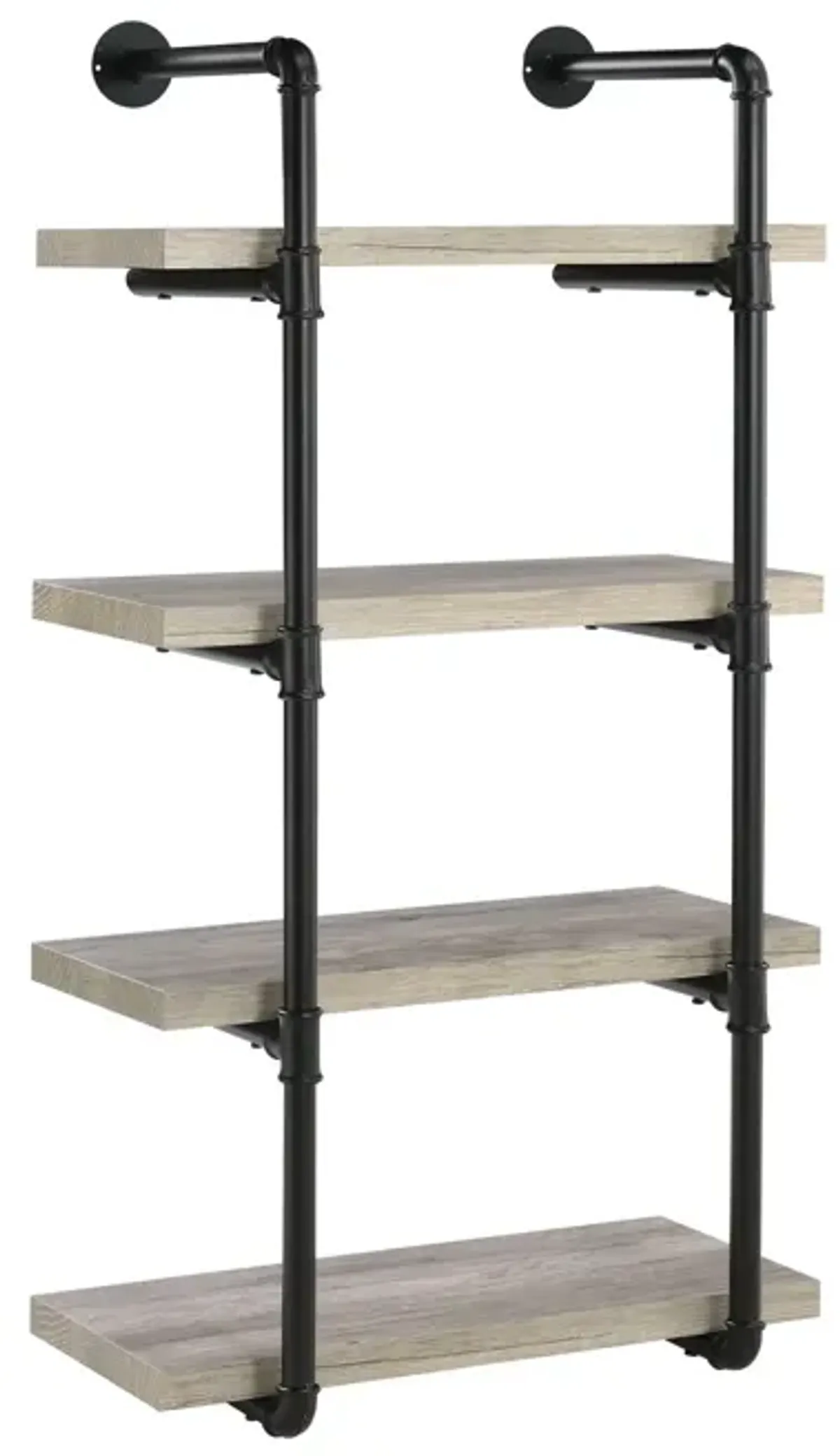 24 Inches 4 Tier Wood and Metal Wall Shelf, Gray and Black-Benzara