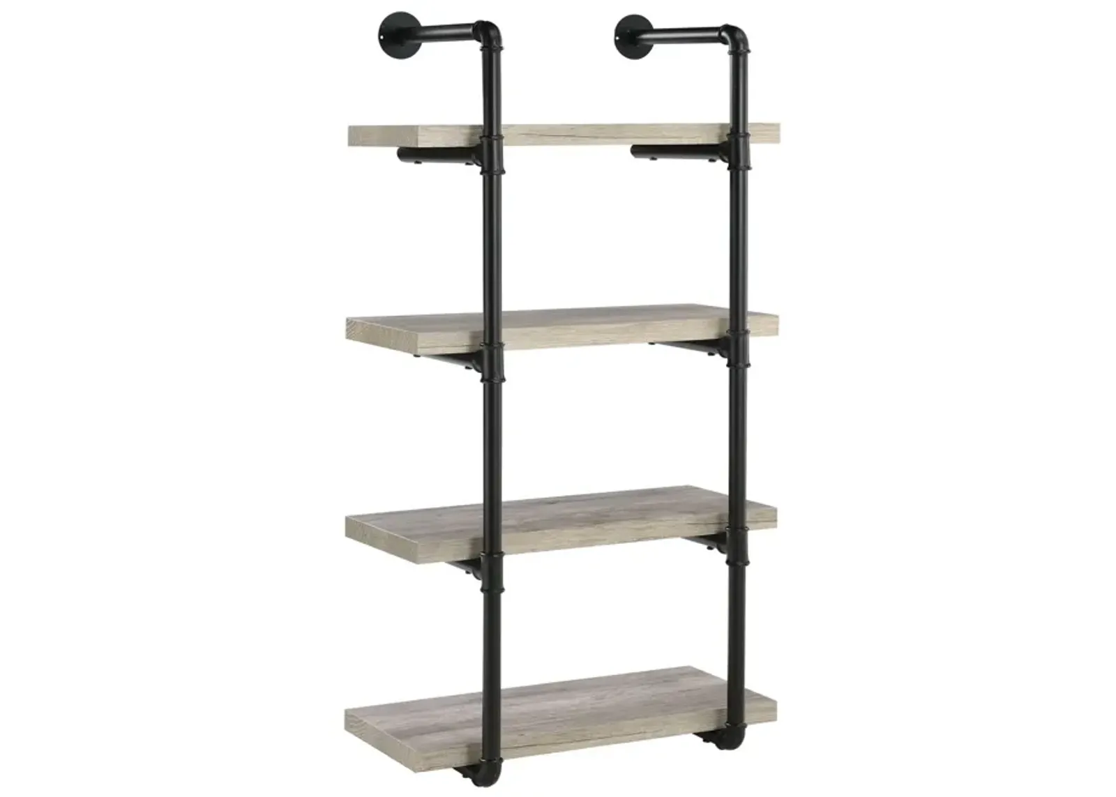 24 Inches 4 Tier Wood and Metal Wall Shelf, Gray and Black-Benzara