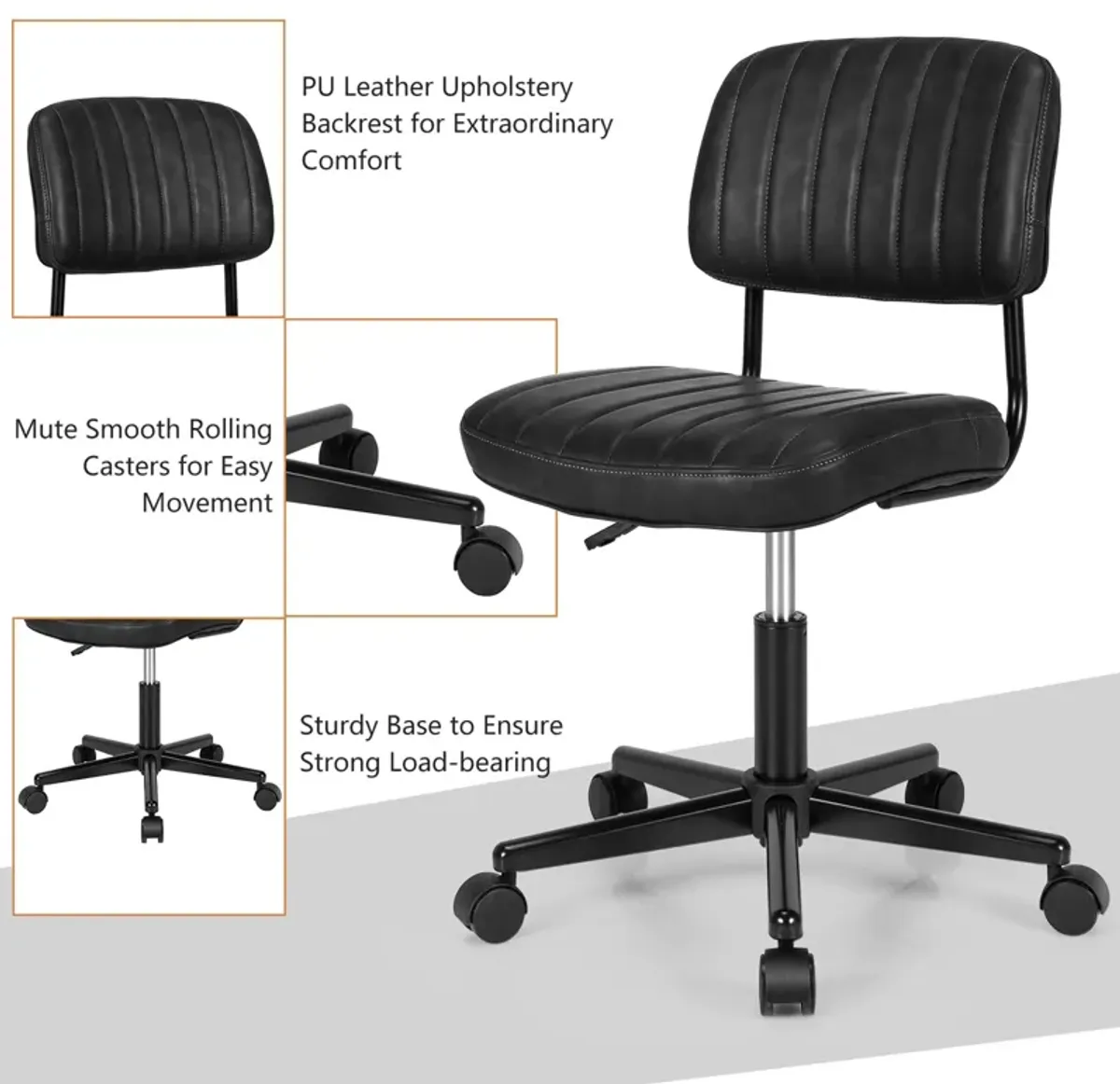 Costway 2PCS PU Leather Office Chair Adjustable Swivel Task Chair with Backrest Black