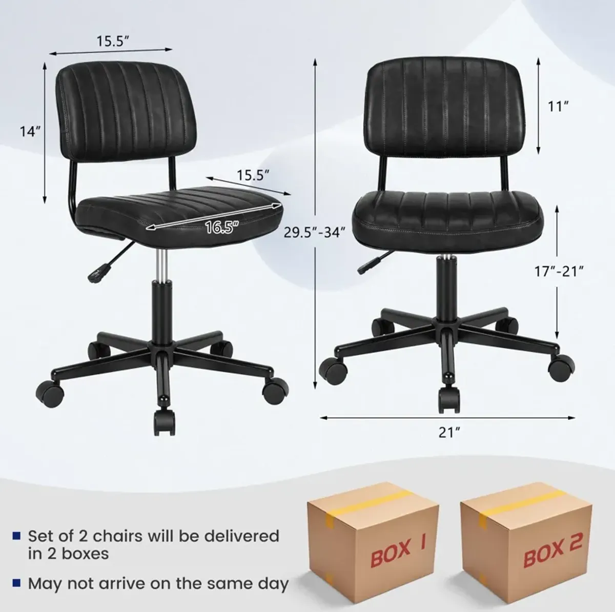 Costway 2PCS PU Leather Office Chair Adjustable Swivel Task Chair with Backrest Black