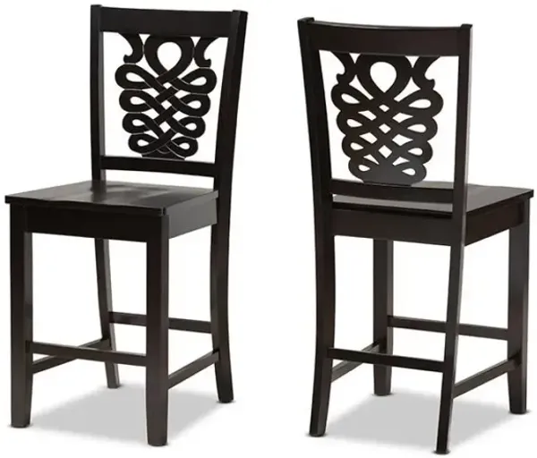 Transitional Dark Brown Finished Wood 2-Piece Counter Stool Set